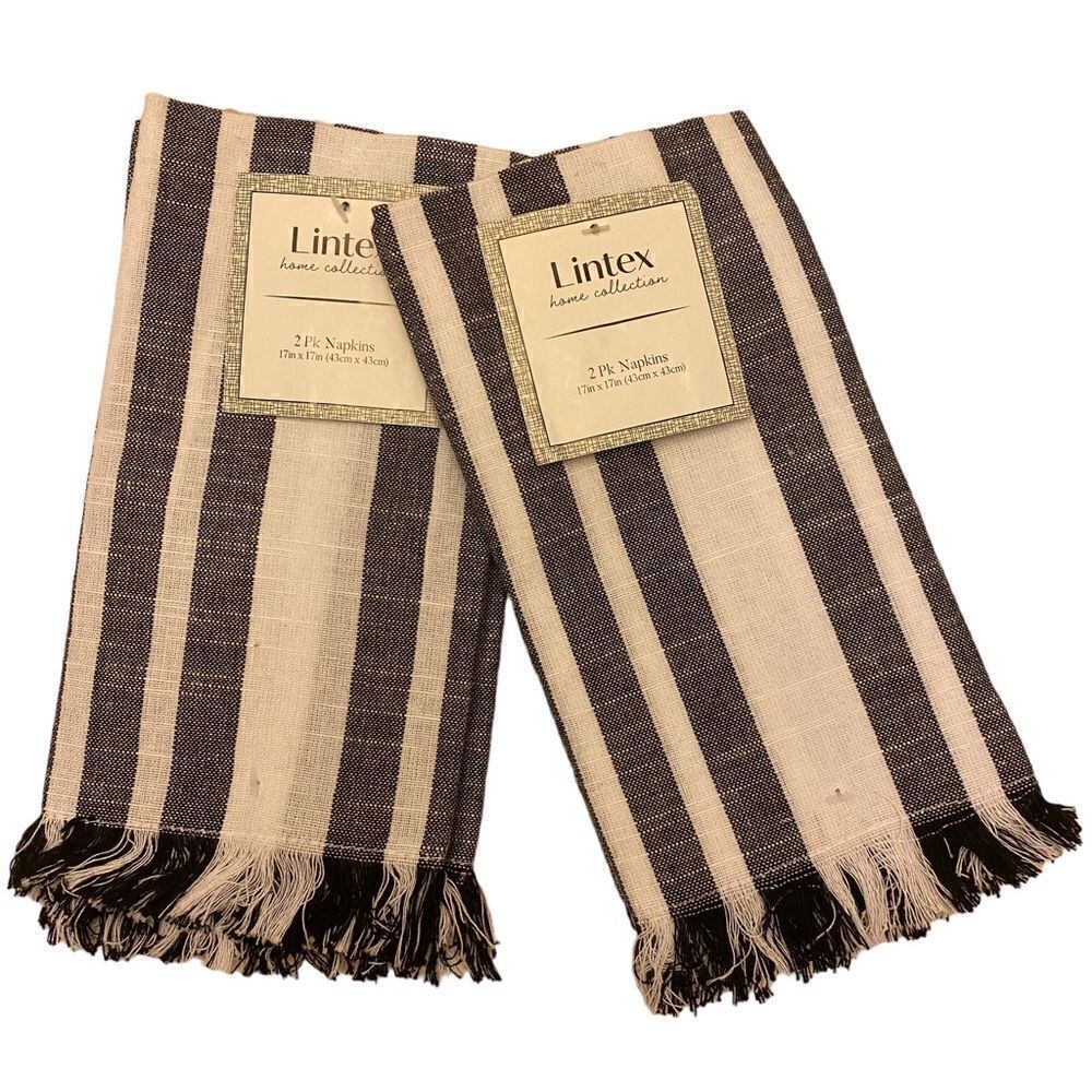 Lintex Home Collection Black and White Striped Cotton Cloth Napkins 2 sets of 2